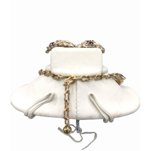 GORGEOUS VINTAGE ART ARTHUR PEPPER SIGNED RUBY RED GOLD TONE NECKLACE CLIP EARRI - Picture 4 of 9